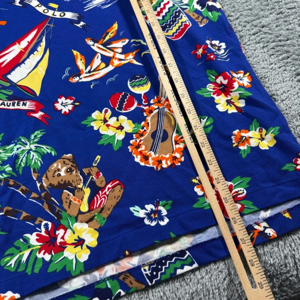 NWT Polo‎ Ralph Lauren Mens XS Polo Bear Tropical Hawaiian Print Mesh Shirt Blue